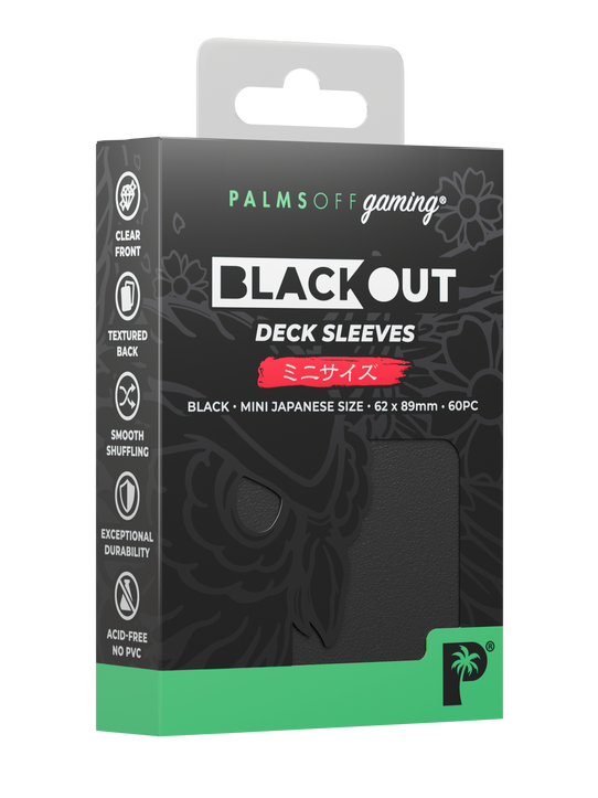 Palms Off Gaming Blackout Japanese mini size deck sleeves in black, perfect for playing Yu-Gi-Oh! and more.