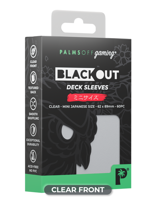 Palms Off Gaming Blackout Japanese mini size deck sleeves in clear, perfect for playing Yu-Gi-Oh! and more.