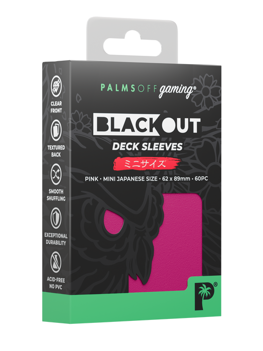 Palms Off Gaming Blackout Japanese mini size deck sleeves in pink, perfect for playing Yu-Gi-Oh! and more.