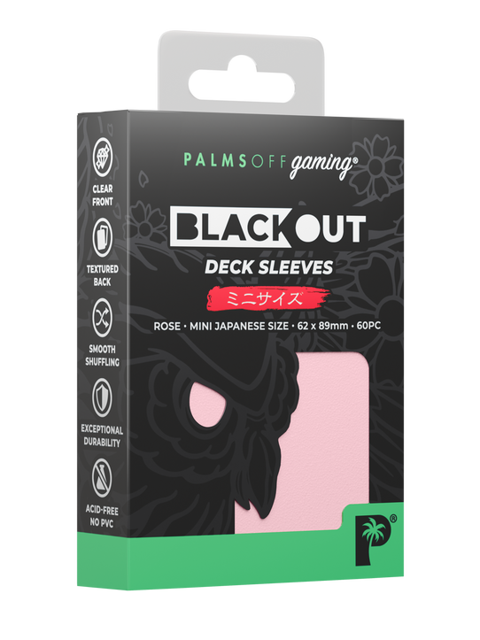 Palms Off Gaming Blackout Japanese mini size deck sleeves in rose, perfect for playing Yu-Gi-Oh! and more.