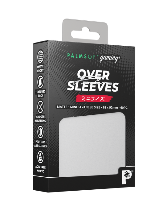 Palms Off Gaming Japanese mini size premium over sleeves, perfect additional protection for playing Yu-Gi-Oh! and more. Palms Off Gaming Japanese mini size premium over sleeves, perfect additional protection for playing Yu-Gi-Oh! and more.