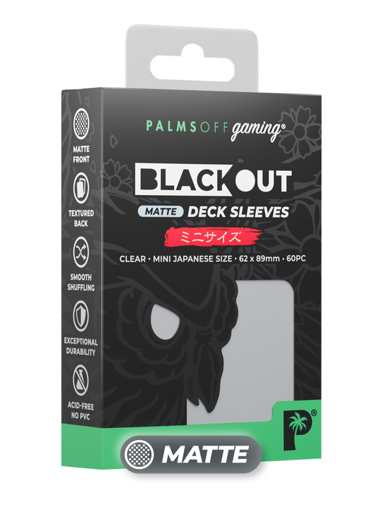 Palms Off Gaming Blackout Japanese mini size deck sleeves in clear, perfect for playing Yu-Gi-Oh! and more.