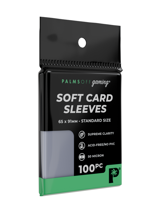 Palms Off Gaming standard size soft card sleeves, the perfect first layer of protection for all standard size trading cards. Palms Off Gaming standard size soft card sleeves, the perfect first layer of protection for all standard size trading cards.