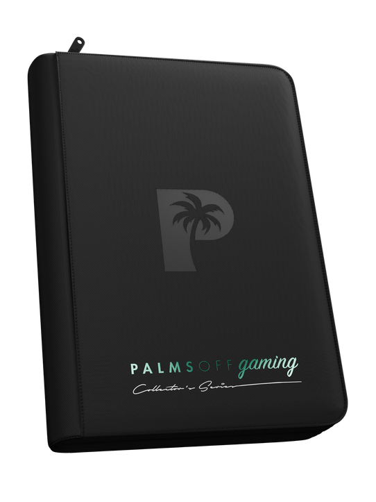 Palms Off Gaming Collector’s Series black 4 pocket zip binder with PU leather cover, holds 160 Pokémon, MTG, Yu-Gi-Oh! Trading cards and more. Palms Off Gaming Collector’s Series black 4 pocket zip binder with PU leather cover, holds 160 Pokémon, MTG, Yu-Gi-Oh! Trading cards and more.