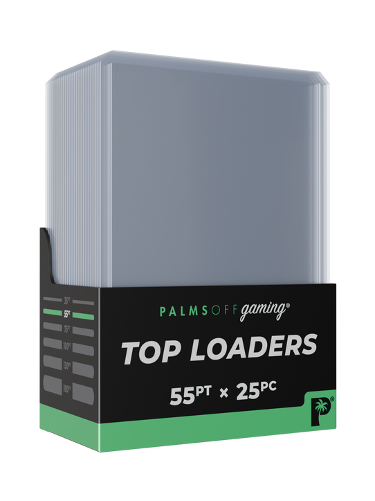 Palms Off Gaming 55pt top loaders, rigid protection for sports and other trading cards.