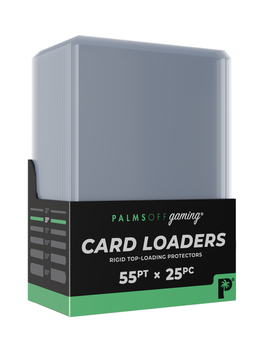 Palms Off Gaming 55pt card loaders, rigid protection for sports and other trading cards.