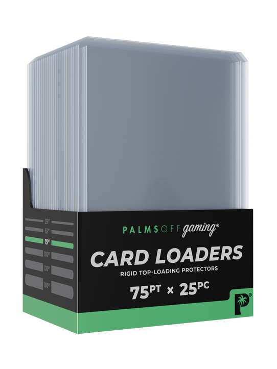 Palms Off Gaming 75pt card loaders, rigid protection for sports and other trading cards.