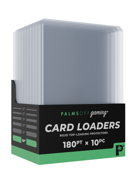 Palms Off Gaming 180pt card loaders, rigid top-loading protection for sports and other trading cards.
