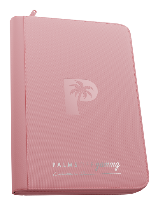 Palms Off Gaming Collector’s Series pink 9 pocket zip binder with PU leather cover, holds 360 Pokémon, MTG, Yu-Gi-Oh! Trading cards and more. Palms Off Gaming Collector’s Series pink 9 pocket zip binder with PU leather cover, holds 360 Pokémon, MTG, Yu-Gi-Oh! Trading cards and more.