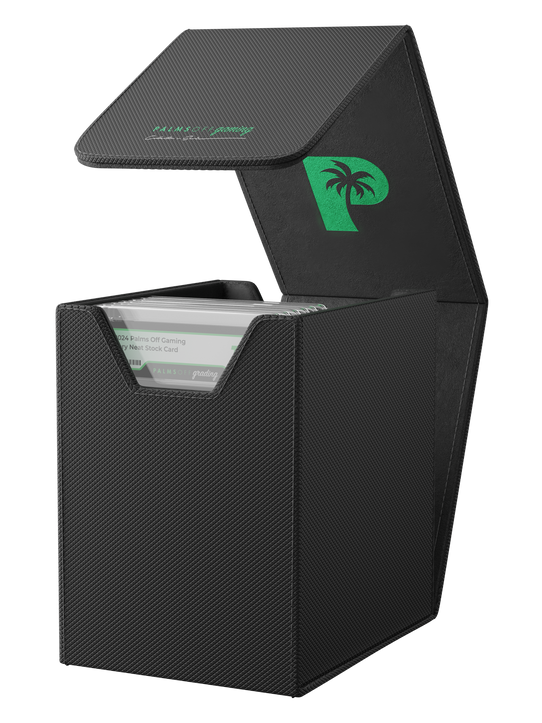 Palms Off Gaming Collector's Series small black graded card case holds up to 20 PSA or BGS graded cards. Palms Off Gaming Collector's Series small black graded card case holds up to 20 PSA or BGS graded cards.