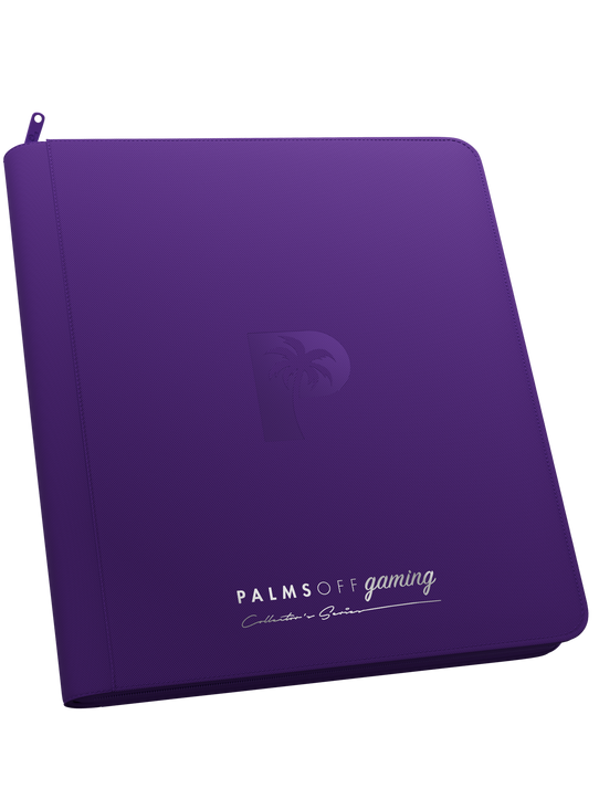 Palms Off Gaming Collector’s Series purple 12 pocket zip binder with PU leather cover, holds 480 Pokémon, MTG, Yu-Gi-Oh! Trading cards and more.