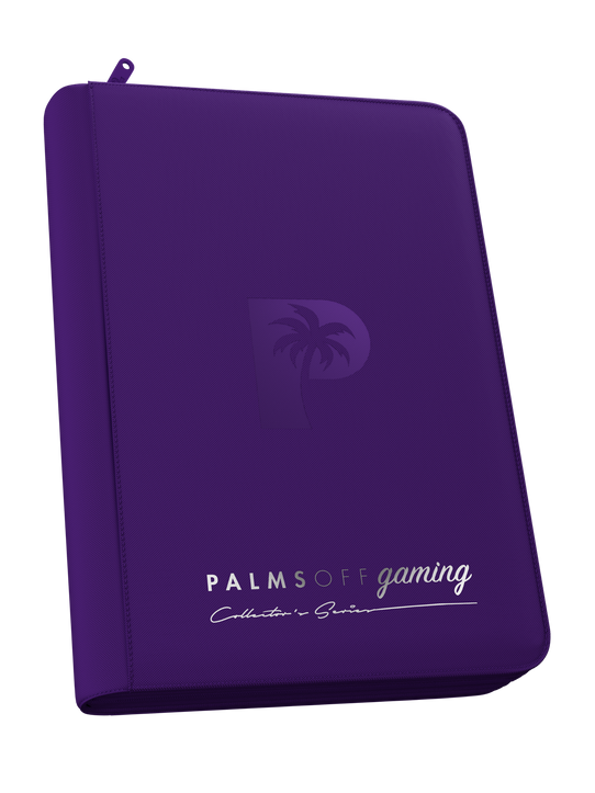 Palms Off Gaming Collector’s Series purple 4 pocket zip binder with PU leather cover, holds 160 Pokémon, MTG, Yu-Gi-Oh! Trading cards and more.