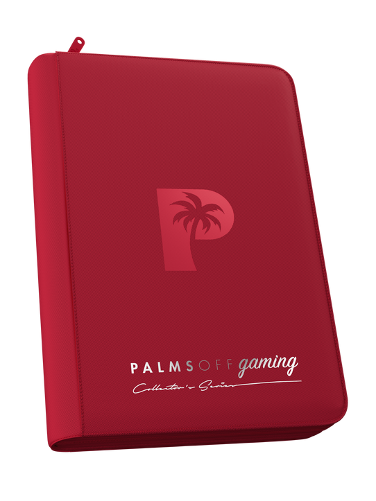 Palms Off Gaming Collector’s Series red 4 pocket zip binder with PU leather cover, holds 160 Pokémon, MTG, Yu-Gi-Oh! Trading cards and more. Palms Off Gaming Collector’s Series red 4 pocket zip binder with PU leather cover, holds 160 Pokémon, MTG, Yu-Gi-Oh! Trading cards and more.