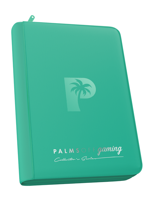 Palms Off Gaming Collector’s Series turquoise 4 pocket zip binder with PU leather cover, holds 160 Pokémon, MTG, Yu-Gi-Oh! Trading cards and more. Palms Off Gaming Collector’s Series turquoise 4 pocket zip binder with PU leather cover, holds 160 Pokémon, MTG, Yu-Gi-Oh! Trading cards and more.