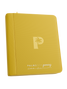 Palms Off Gaming yellow 4 pocket top loader zip binder with PU leather cover, holds 128 standard 35pt top loaders for Pokémon, MTG, Yu-Gi-Oh! and more.