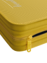 Durable yellow steel zipper on Palms Off Gaming 4 pocket top loader binder, keeping 35pt top loaders for Pokémon, MTG, One Piece and more safe.