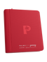 Palms Off Gaming red 4 pocket top loader zip binder with PU leather cover, holds 128 standard 35pt top loaders for Pokémon, MTG, Yu-Gi-Oh! and more.