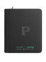 Palms Off Gaming black 4 pocket top loader zip binder with PU leather cover, holds 128 standard 35pt top loaders for Pokémon, MTG, Yu-Gi-Oh! and more.