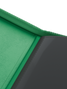 Green velvet inside cover of Palms Off Gaming 4 pocket top loader binder for premium storage of 35pt top loaders with TCG cards.
