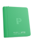 Palms Off Gaming green 4 pocket top loader zip binder with PU leather cover, holds 128 standard 35pt top loaders for Pokémon, MTG, Yu-Gi-Oh! and more.