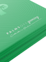 Debossed foil Palms Off Gaming logo on green 4 pocket top loader binder designed for secure 35pt top loader card storage.