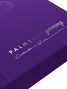 Debossed foil Palms Off Gaming logo on purple 4 pocket binder designed for secure trading card storage.