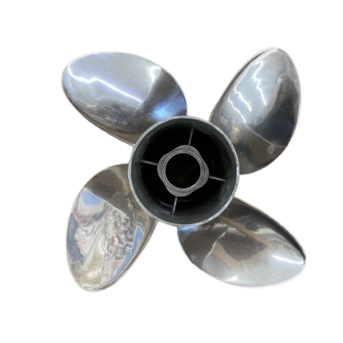 New OEM BRP / Johnson & Evinrude Cyclone 4-Blade Stainless Steel Outboard Propeller / Marine Parts Warehouse