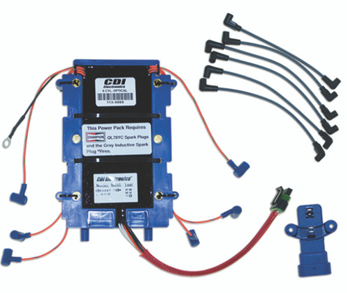 New CDI / Johnson & Evinrude 1991-2006Power Pack Kit 6 Cyl. 60 Degree Engines, Carbureted Engines, w/ Quick Start & S.L.O.W., 6100 RPM Limit 105-175 HP OEM # 113-6367K 1