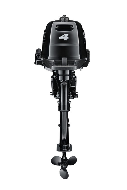 Suzuki DF4AS 4 HP 4-stroke outboard motor in Nebular Black with 15 inch short shaft and tiller steering - Rear View