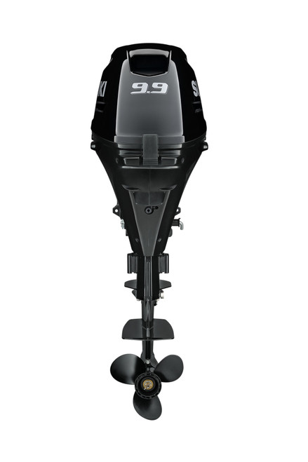 Suzuki DF9.9BS 9.9 HP EFI 4-stroke outboard motor with 15 inch short shaft and tiller steering - Rear View