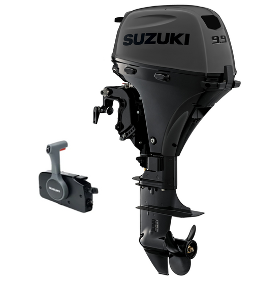 Suzuki DF9.9BTXSS 9.9 HP EFI 4-Stroke Stealth Black Outboard Motor - Main Product View - 25" Extra Long Shaft - Electric Start - Remote Control - High Thrust
