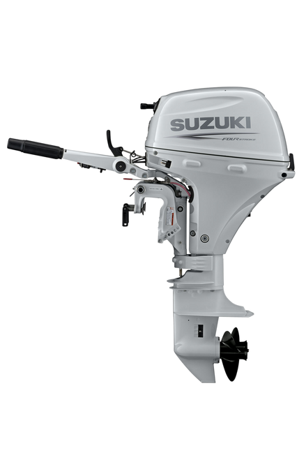 Suzuki DF15ASW 15 HP EFI 4-Stroke White Outboard Motor - Side View - 15" Short Shaft - Manual Start