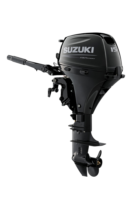 Suzuki DF15AEL 15 HP EFI 4-Stroke Outboard Motor - Main Product View - 20" Long Shaft - Electric Start - Tiller