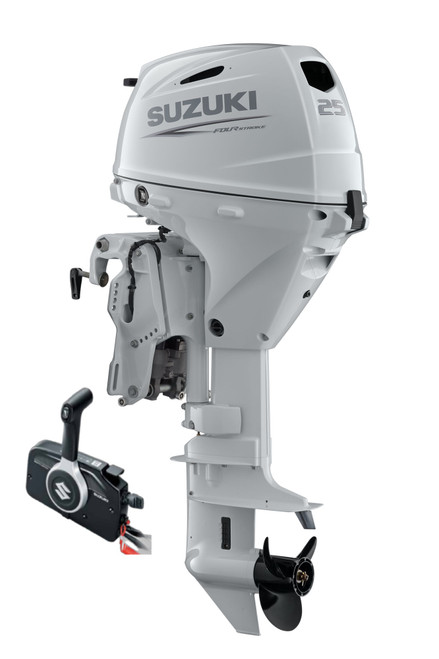 Suzuki DF25ATSW 25 HP EFI 4-Stroke White Outboard Motor - Main Product View - 15" Short Shaft - Electric Start - Remote Control - Power Trim & Tilt
