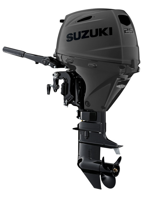 Suzuki DF25ATHSSS 25 HP EFI Stealth Black 4-Stroke Outboard Motor - Main Product View - 15" Short Shaft - Electric Start - Tiller - Power Trim & Tilt