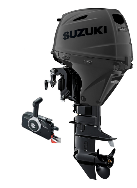 Suzuki DF25ATLSS 25 HP EFI Stealth Black 4-Stroke Outboard Motor - Main Product View - 20" Long Shaft - Electric Start - Remote Control - Power Trim & Tilt