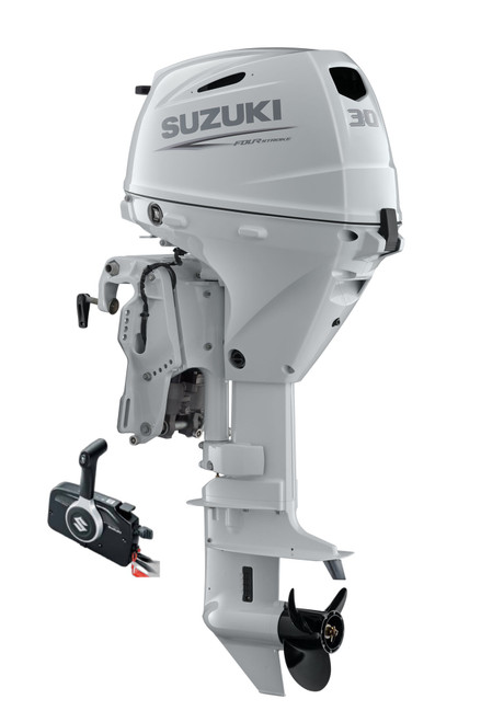 Suzuki DF30ATLW 30 HP EFI White 4-Stroke Outboard Motor - Main Product View - 20" Long Shaft - Electric Start - Remote Control - Power Trim & Tilt