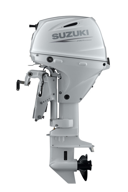 Suzuki DF30ATLW 30 HP EFI White 4-Stroke Outboard Motor - Side View - 20" Long Shaft - Remote Control