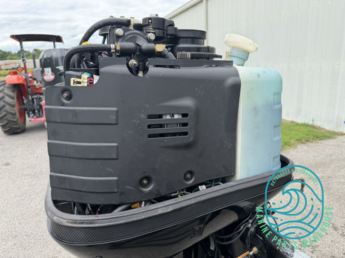 Opposite side view of 2013 Mercury Optimax Pro XS 115 HP powerhead with cowling removed