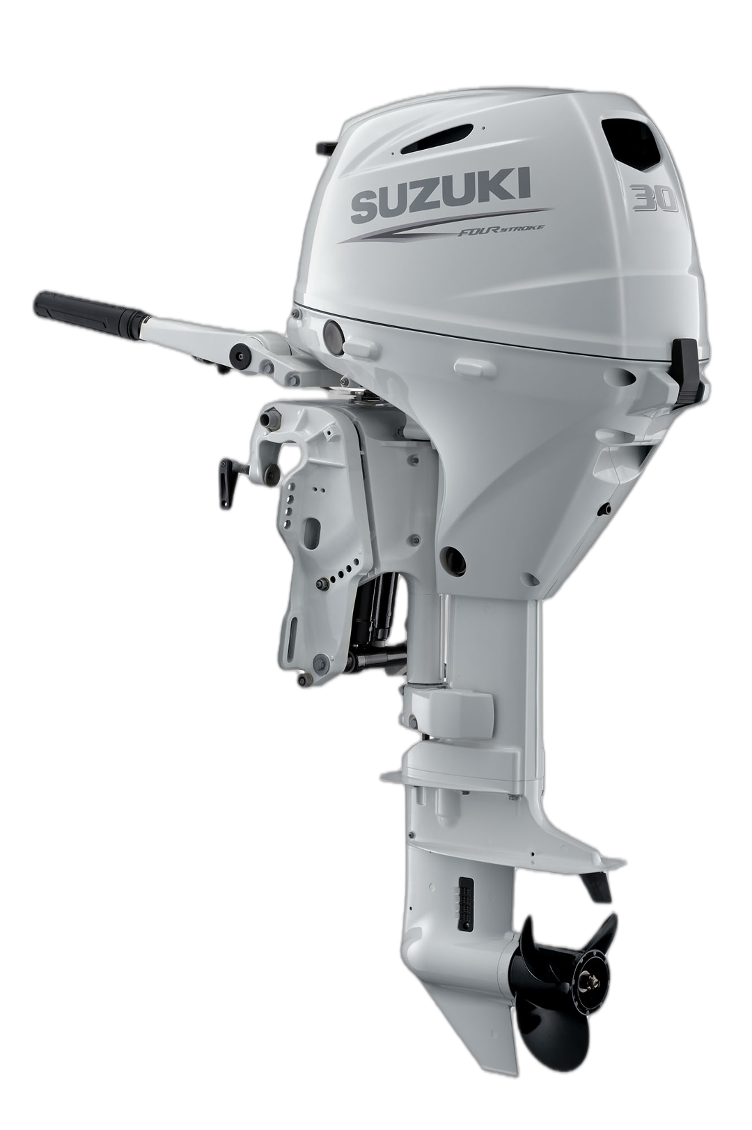 Suzuki 30 HP Outboard Tiller Motor White
