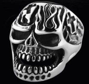R122 Stainless Steel Fire Face Skull Biker Ring