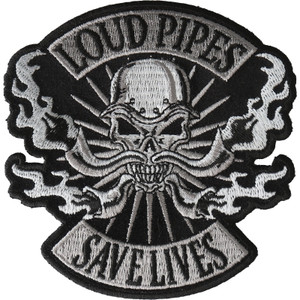 P6722 Loud Pipes Save Lives Skull Patch P6722 Loud Pipes Save Lives Skull Patch