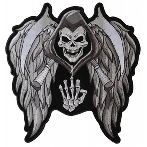 PL5144 Reaper Wings Scythe Middle Finger Embroidered Iron on Patch PL5144 Reaper Wings Scythe Middle Finger Embroidered Iron on Patch