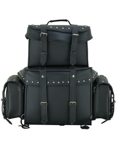 DS350S Leather Black PVC Large 4 Piece Motorcycle Touring Tail Bag wi DS350S Leather Black PVC Large 4 Piece Motorcycle Touring Tail Bag wi