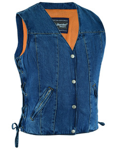 DM997 Women's Single Back Panel Concealed Carry Denim Vest - Blue DM997 Women's Single Back Panel Concealed Carry Denim Vest - Blue