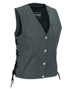 DM919 Women's Rough Rub-Off Raw Finish Broken Gray Denim Vest DM919 Women's Rough Rub-Off Raw Finish Broken Gray Denim Vest