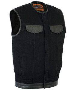 DM991 Men's Black Denim Single Panel Concealment Vest W/Leather Trim- DM991 Men's Black Denim Single Panel Concealment Vest W/Leather Trim-