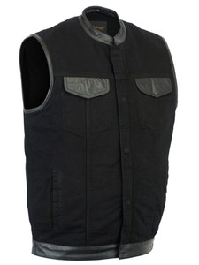 DM992 Men's Black Denim Single Panel Concealment Vest W/ Leather Trim DM992 Men's Black Denim Single Panel Concealment Vest W/ Leather Trim
