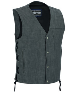 DM918 Men's Rough Rub-Off Raw Finish Broken Gray Denim Vest DM918 Men's Rough Rub-Off Raw Finish Broken Gray Denim Vest