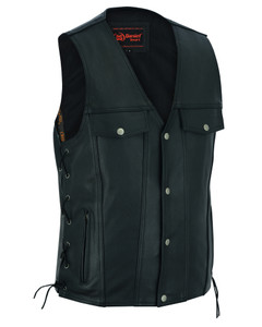 DS124 Men's Black Leather Vest with Side Laces and Gun Pockets DS124 Men's Black Leather Vest with Side Laces and Gun Pockets